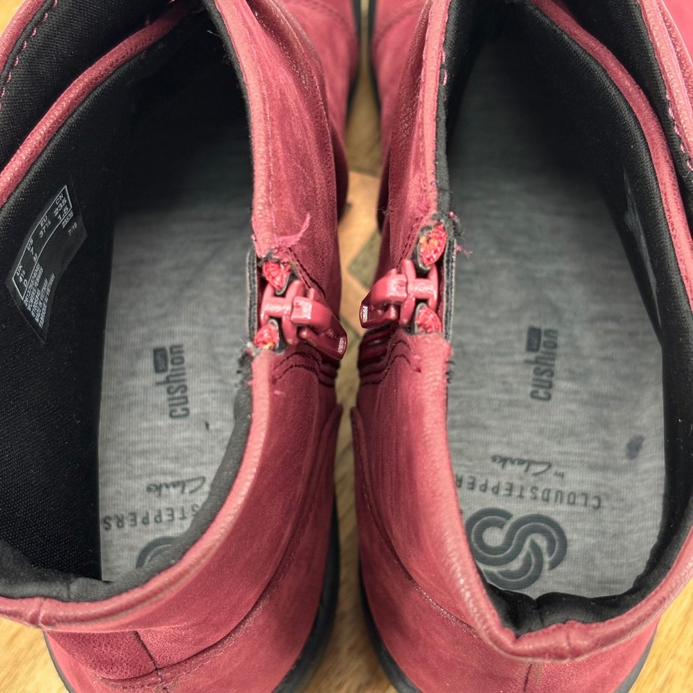 Clarks Cloudsteppers Burgundy‎ Leather Ankle Boots Size 7M Comfort Casual - Picture 6 of 8